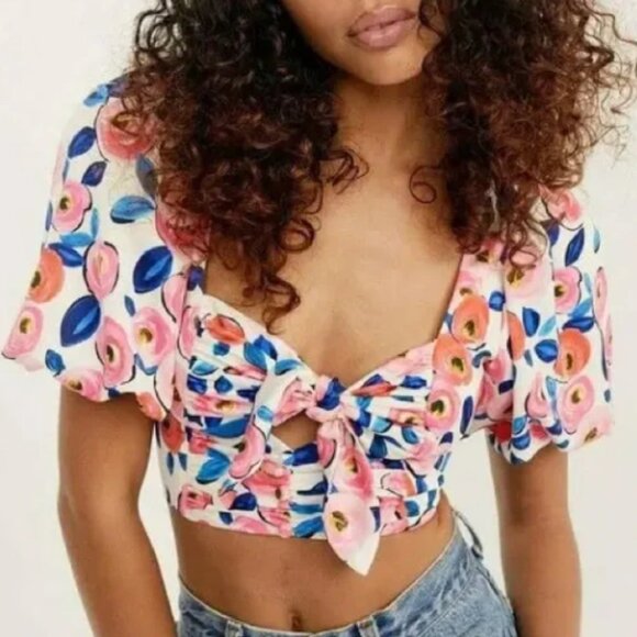 For Love And Lemons Floral Crop Top - Pink and Blue - Picture 1 of 15